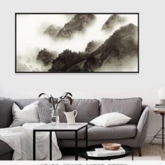 好久不见 新中式禅意客厅沙发背景墙挂画水墨画餐厅壁画墙画 印象山水A款 70*140 木色画框